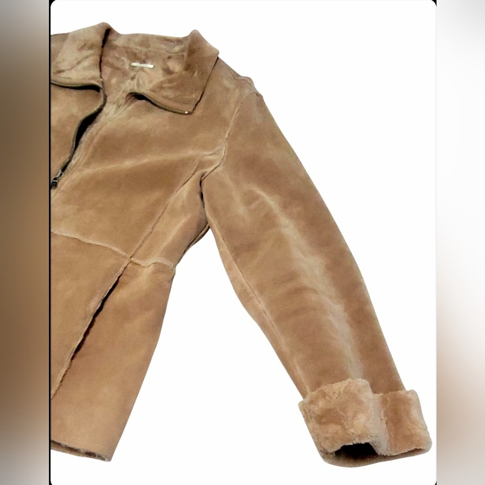 Guess Tan Suede Leather Jacket Patchwork Womens S… - image 3